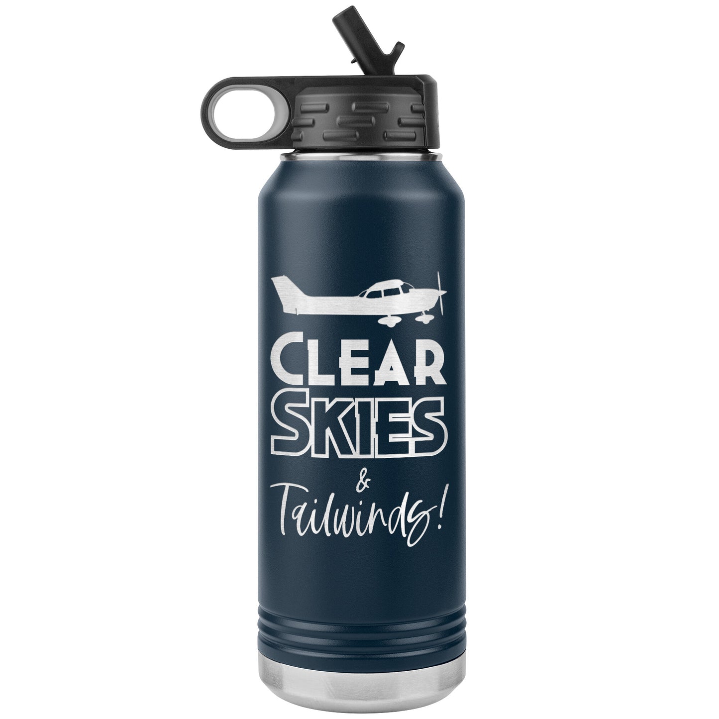 Clear Skies & Tailwinds! - 32 oz. water bottle (w/Cessna)