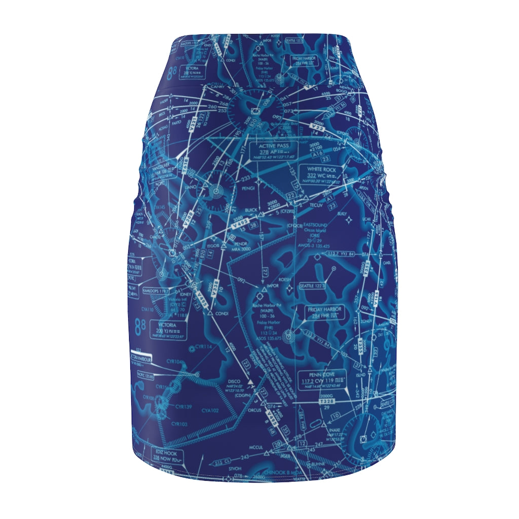 Enroute Low Altitude Chart - women's pencil skirt (blue)