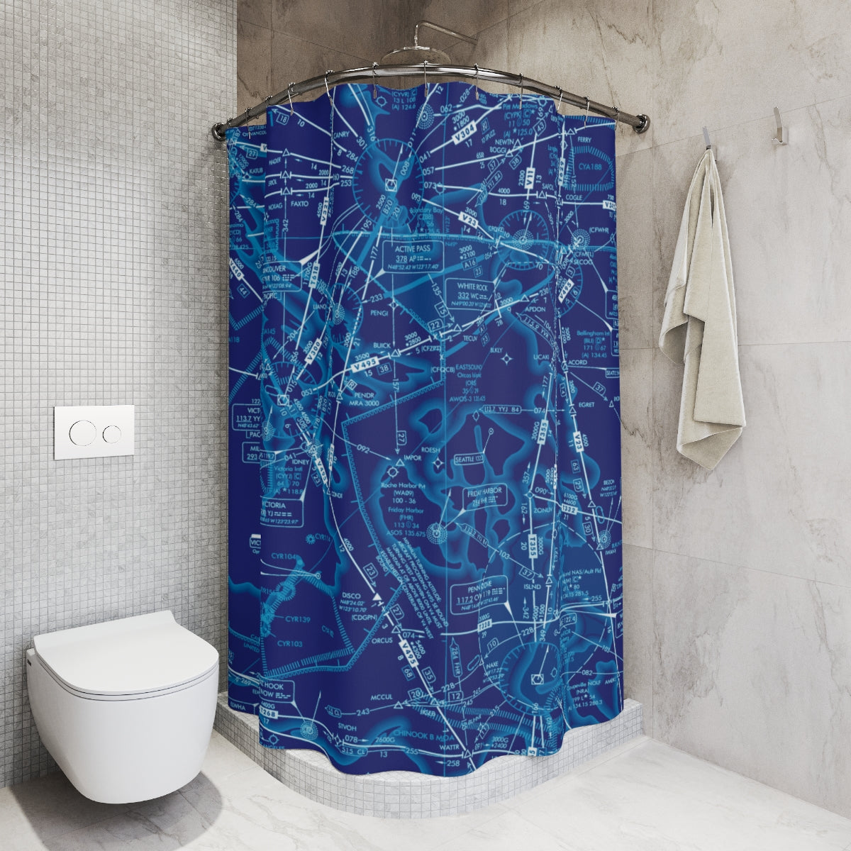 Aeronautical Chart shower curtain (ELUS1/blue)