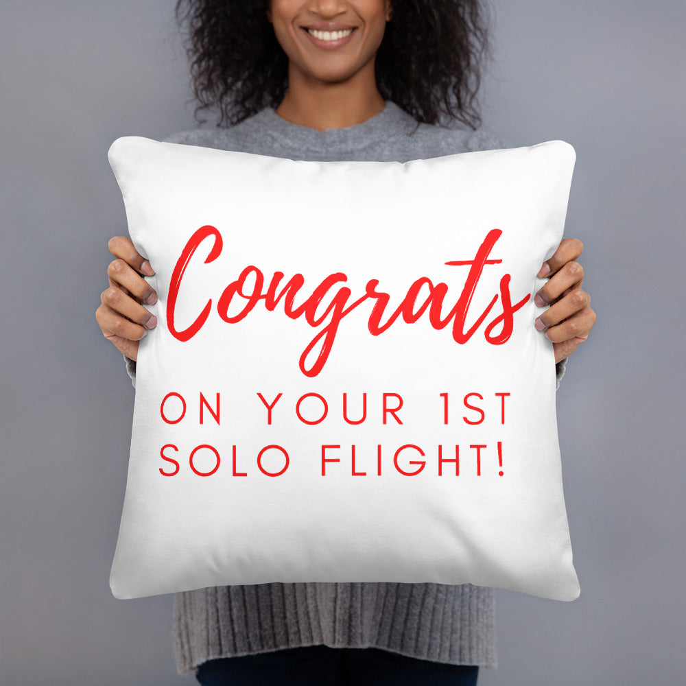 Congrats on your 1st Solo Flight! basic pillow (white/red)