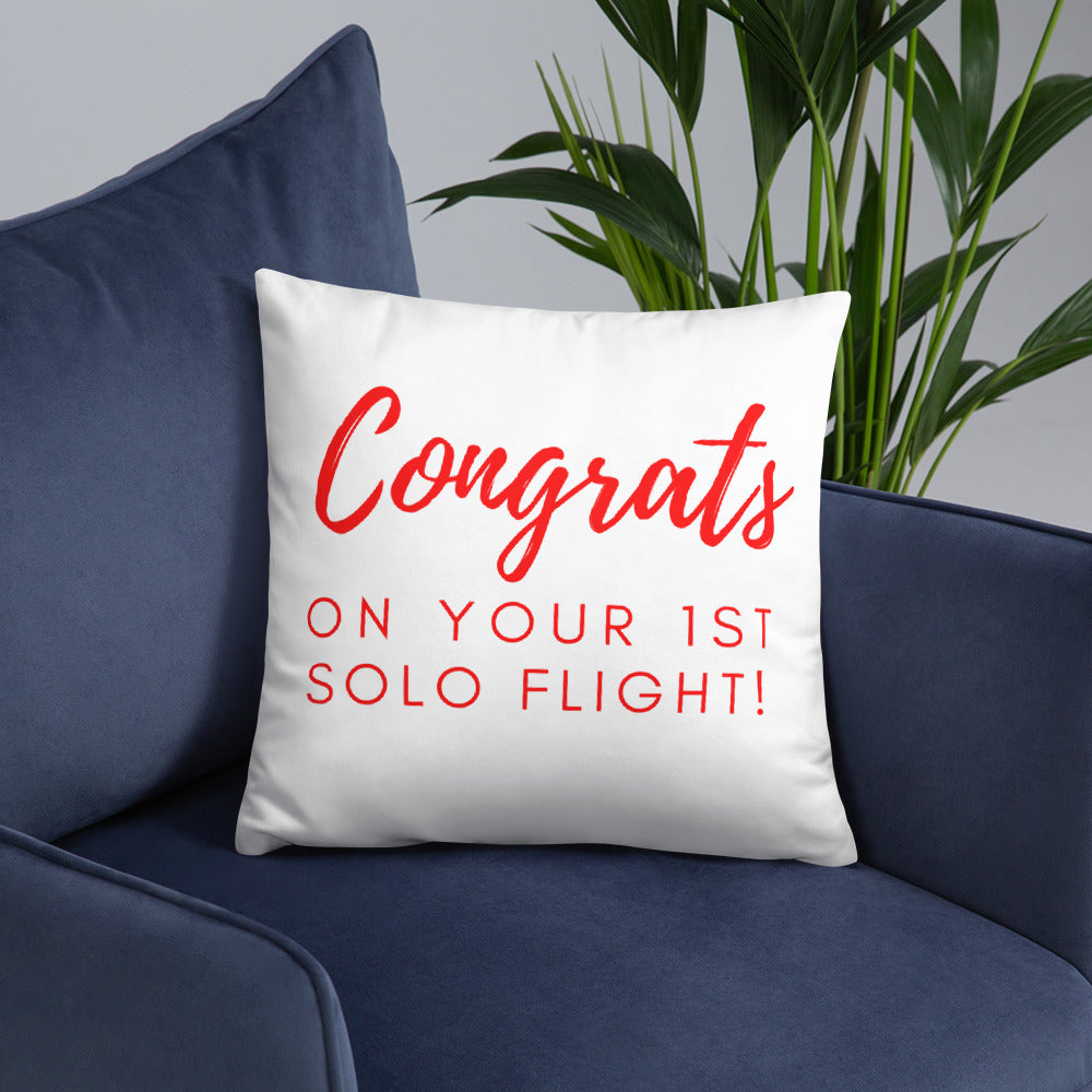 Congrats on your 1st Solo Flight! basic pillow (white/red)