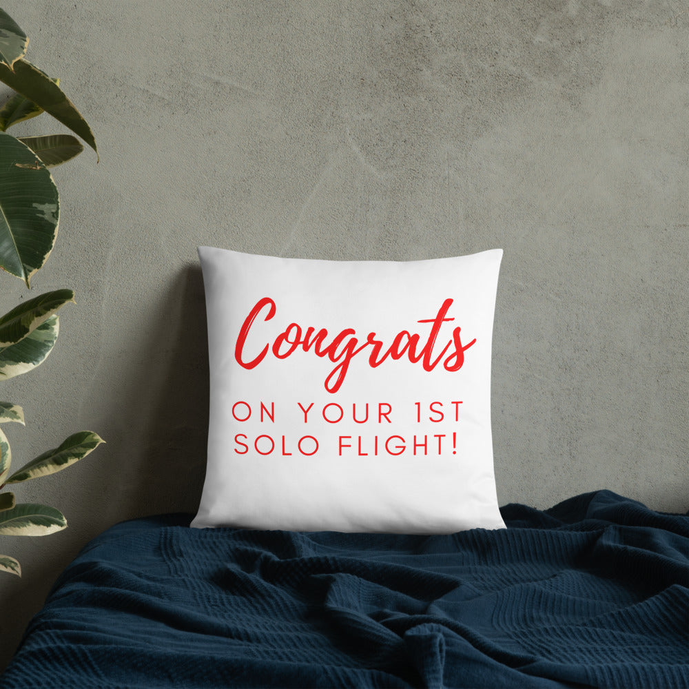 Congrats on your 1st Solo Flight! basic pillow (white/red)