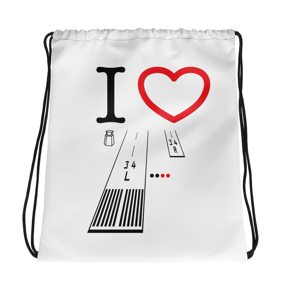 Van Nuys Airport Runways 16L - 16R / 34L - 34R - white drawstring bag