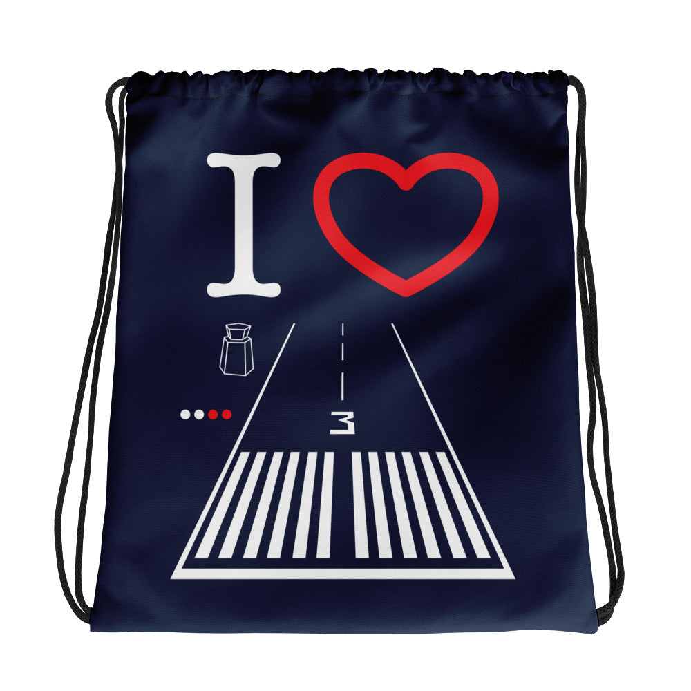 Santa Monica Airport Runway 21 - 3 - navy drawstring bag