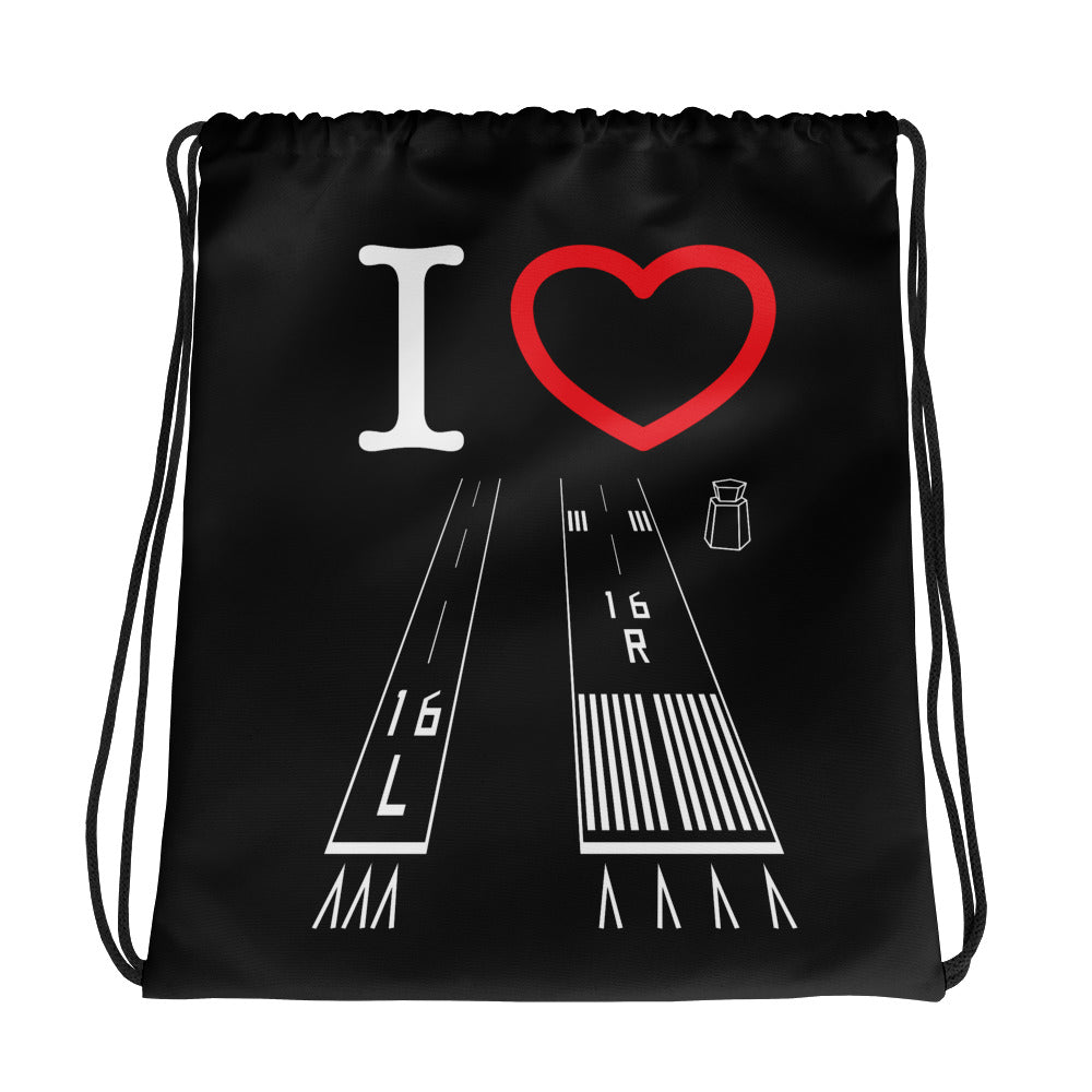 Van Nuys Airport Runways 16L - 16R / 34L - 34R - black drawstring bag