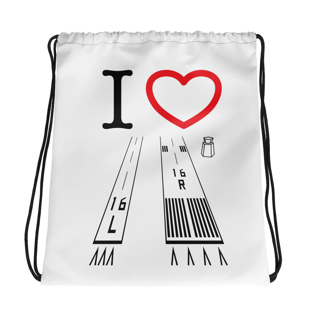 Van Nuys Airport Runways 16L - 16R / 34L - 34R - white drawstring bag