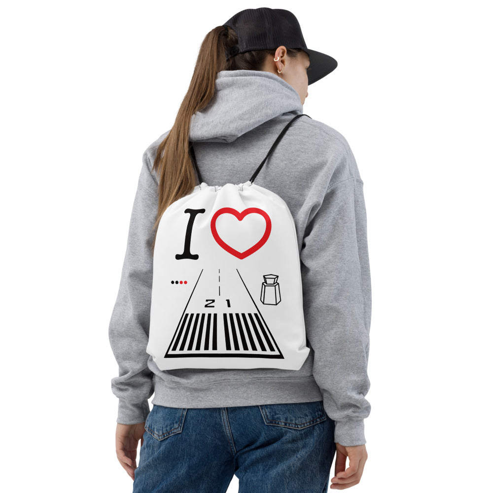 Santa Monica Airport Runway 21 - 3 - white drawstring bag