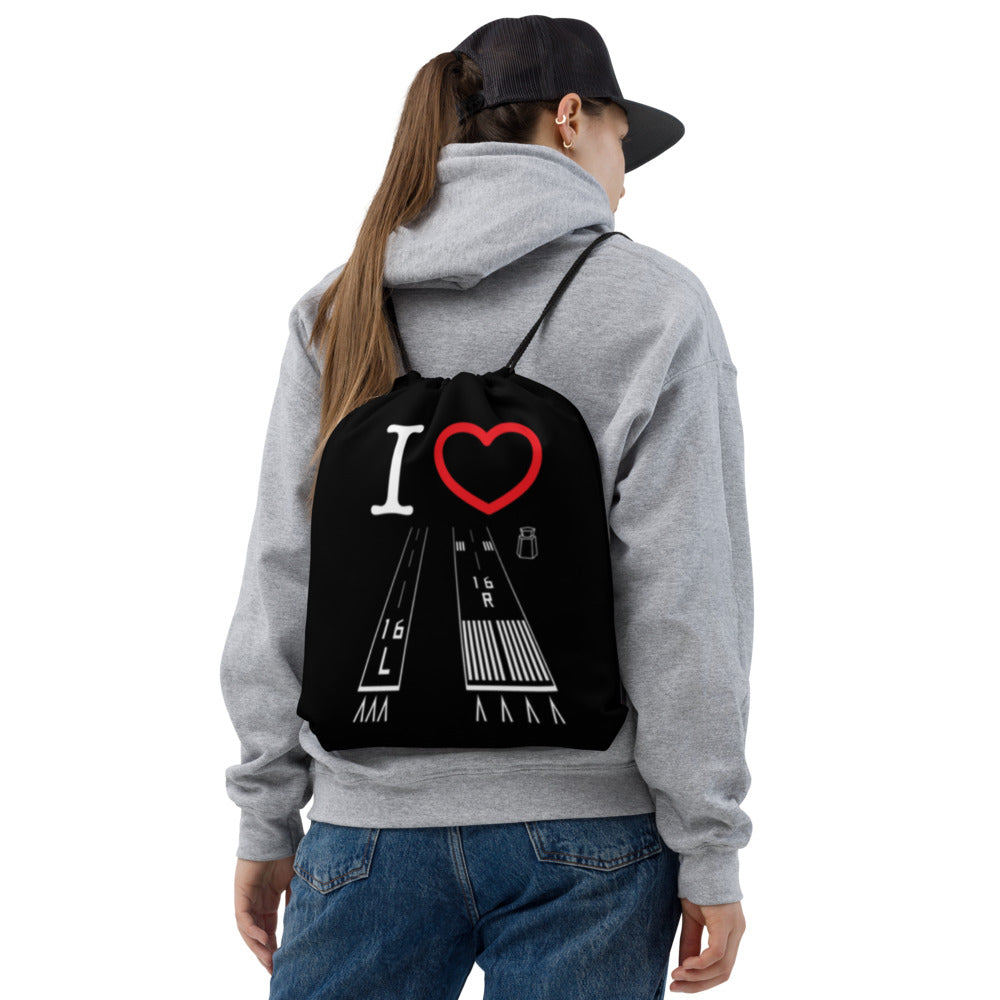 Van Nuys Airport Runways 16L - 16R / 34L - 34R - black drawstring bag