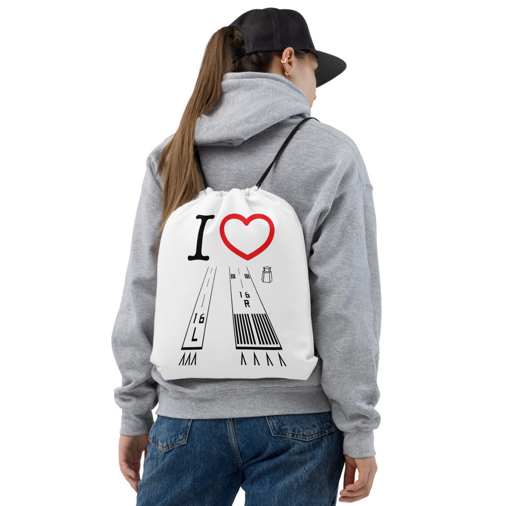 Van Nuys Airport Runways 16L - 16R / 34L - 34R - white drawstring bag