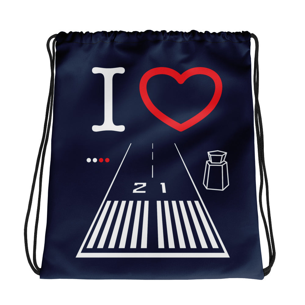Santa Monica Airport Runway 21 - 3 - navy drawstring bag