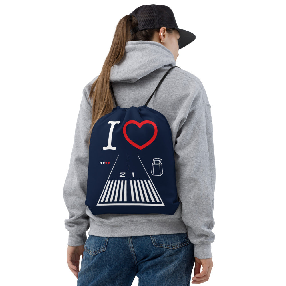 Santa Monica Airport Runway 21 - 3 - navy drawstring bag