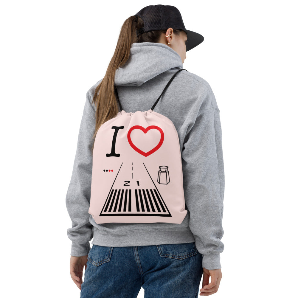 Santa Monica Airport Runway 21 - 3 - light pink drawstring bag