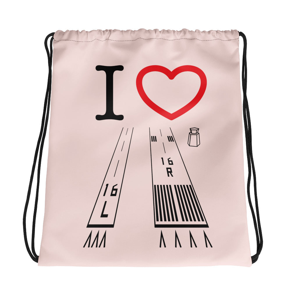 Van Nuys Airport Runways 16L - 16R / 34L - 34R - light pink drawstring bag