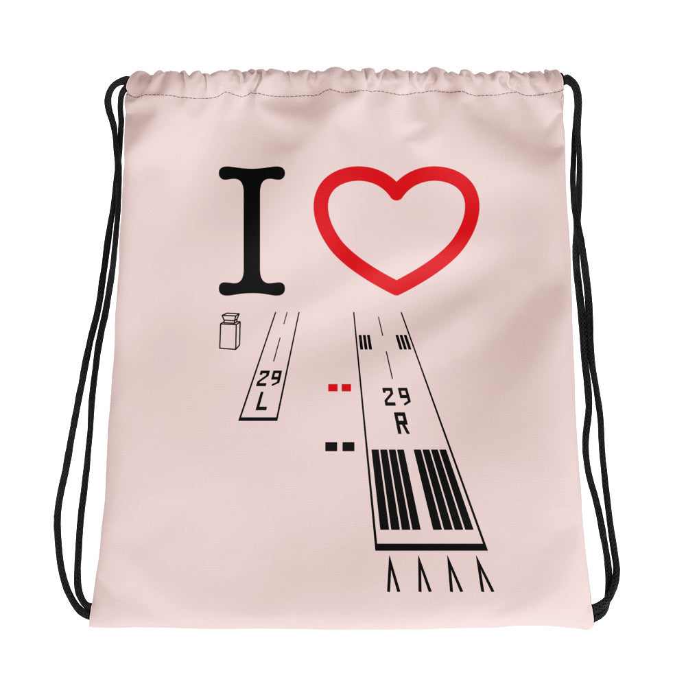 Torrance Airport Runways 29L - 29R / 11L / 11R - light pink drawstring bag