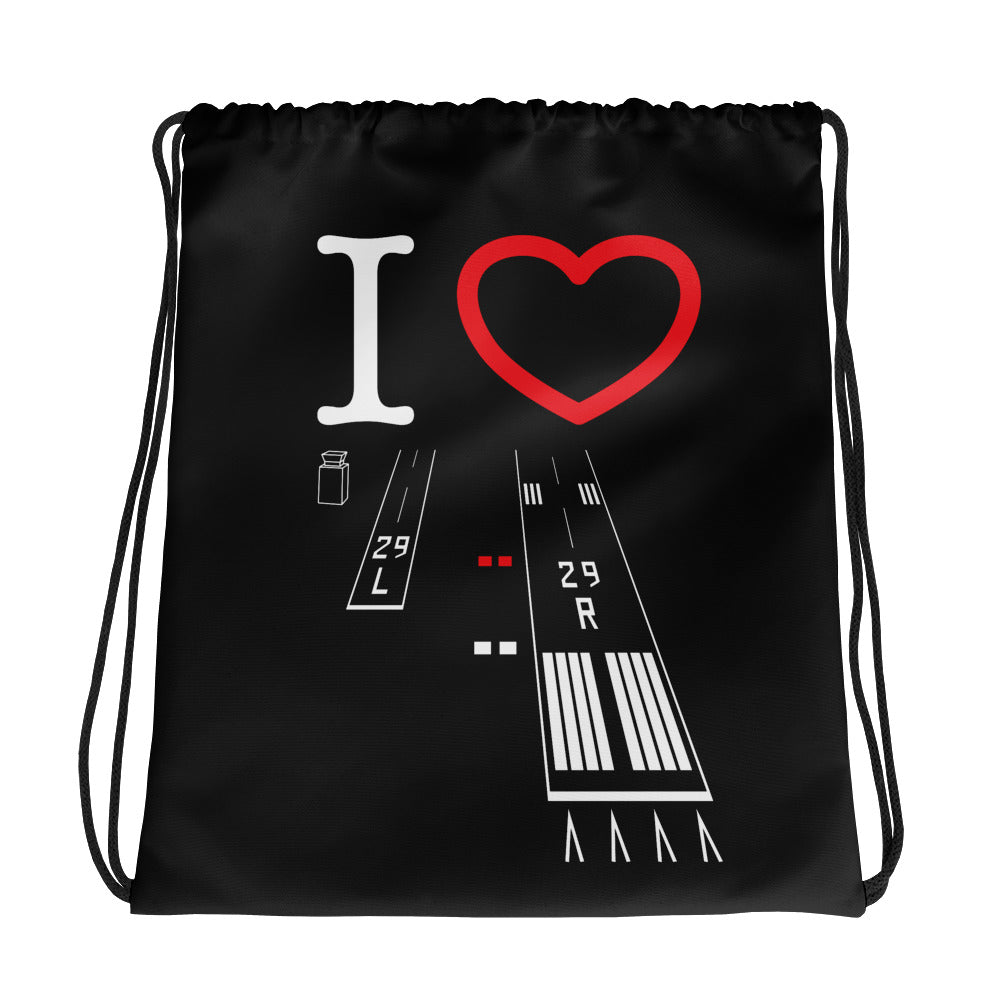 Torrance Airport Runways 29L - 29R / 11L - 11R - black drawstring bag