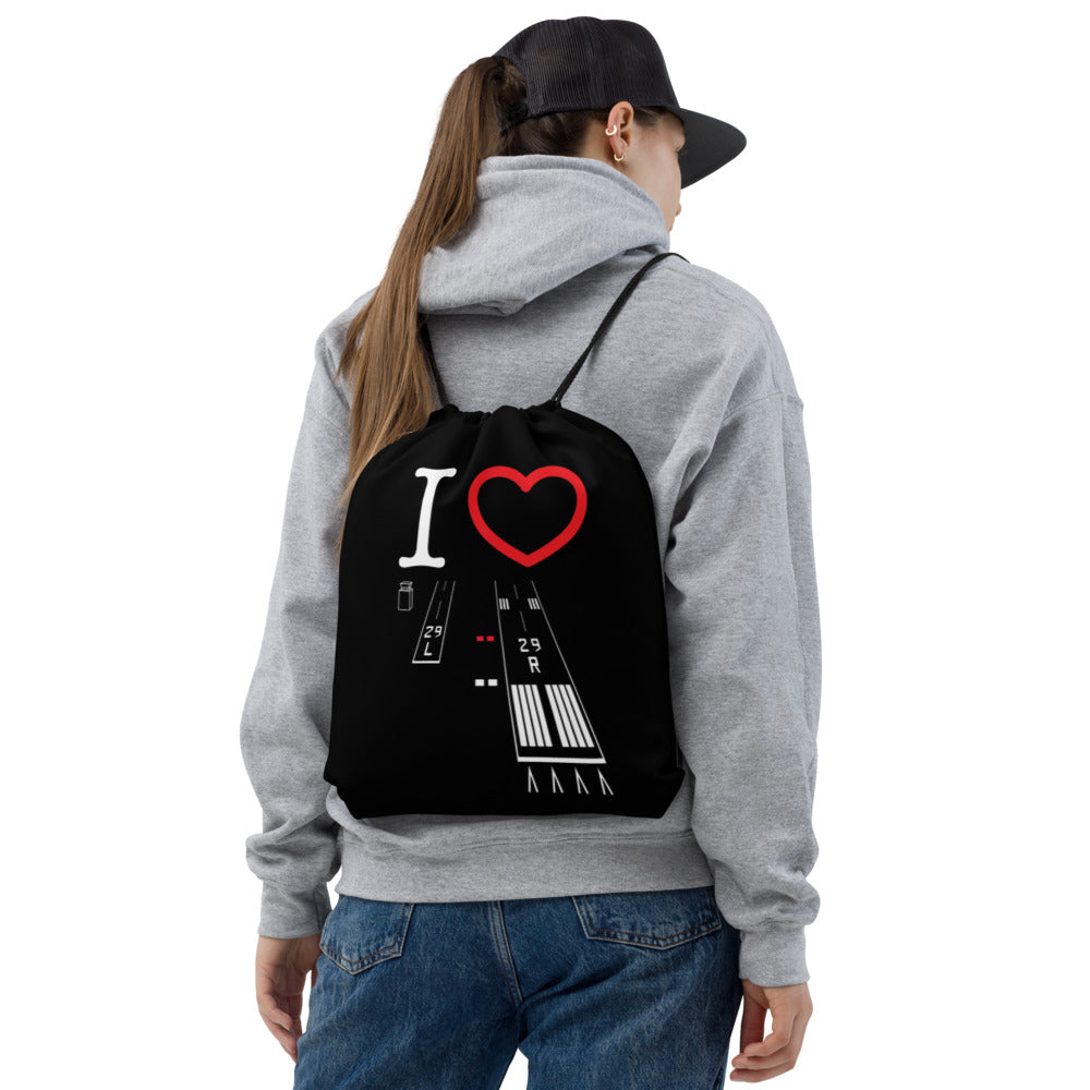Torrance Airport Runways 29L - 29R / 11L - 11R - black drawstring bag