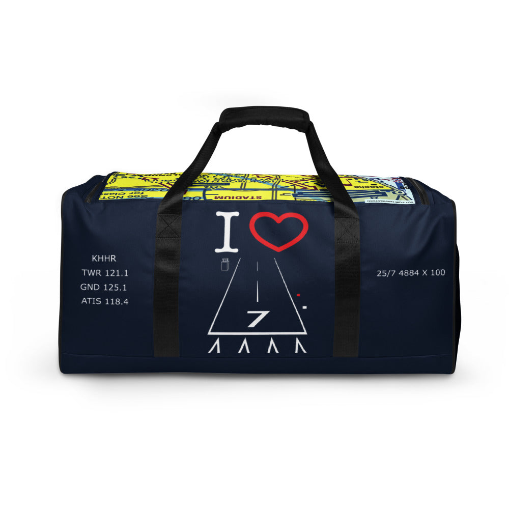 Hawthorne Airport Runway 25 / Runway 7 navy duffle bag