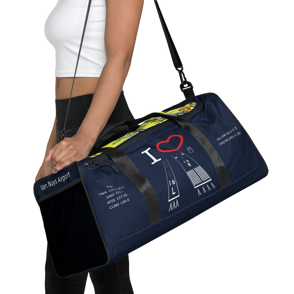 Van Nuys Airport Runways 16L - 16R / 34L - 34R - navy duffle bag