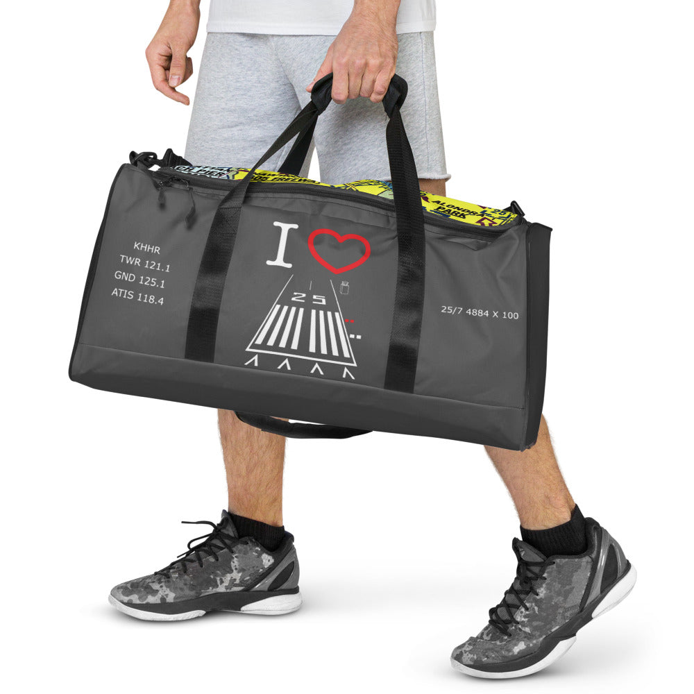 Hawthorne Airport Runway 25 / Runway 7 grey duffle bag