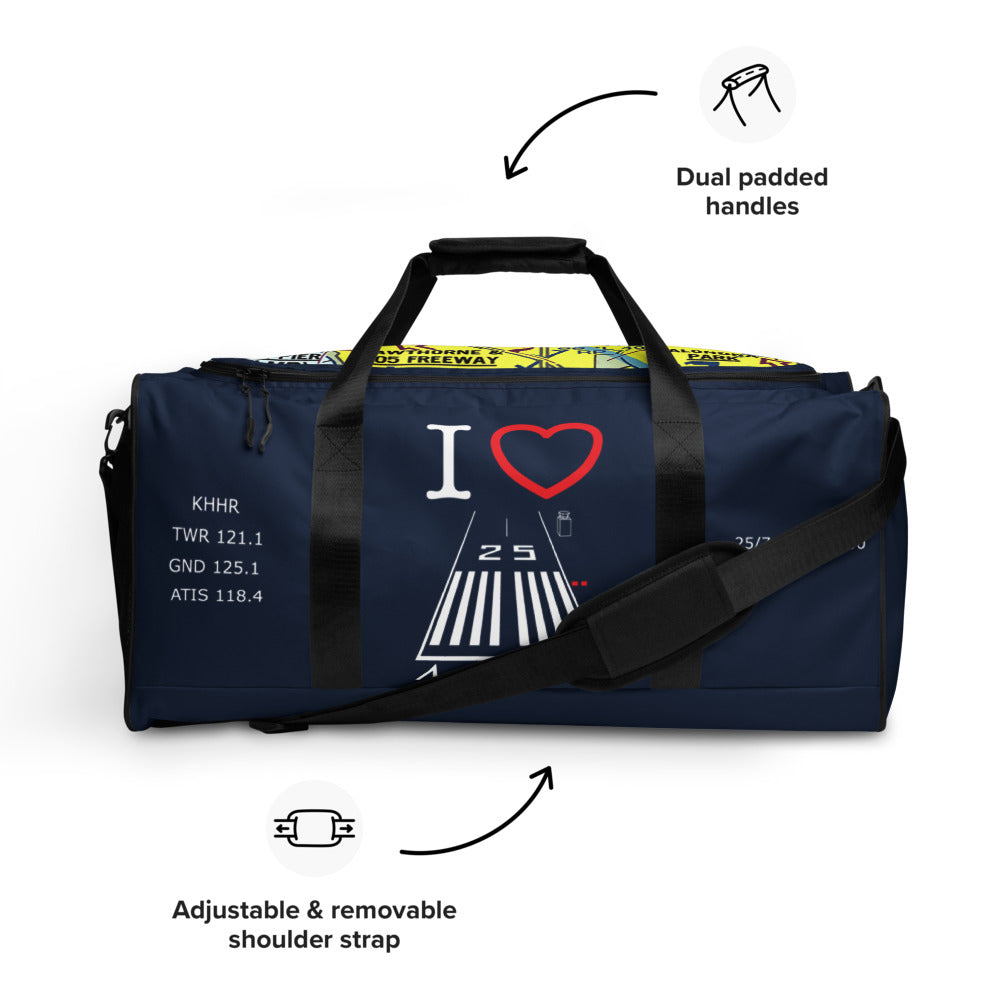 Hawthorne Airport Runway 25 / Runway 7 navy duffle bag