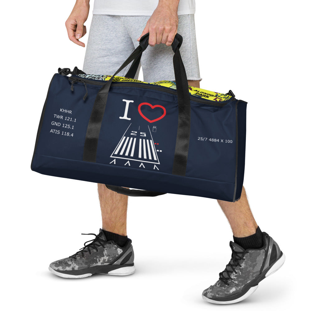 Hawthorne Airport Runway 25 / Runway 7 navy duffle bag