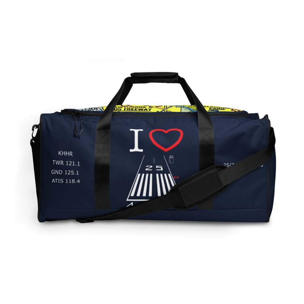 Hawthorne Airport Runway 25 / Runway 7 navy duffle bag