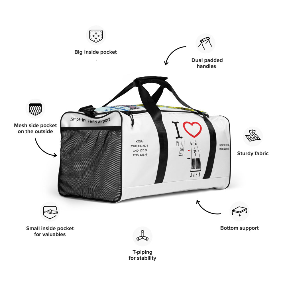 Torrance Airport Runways 29L - 29R / 11L - 11R - duffle bag