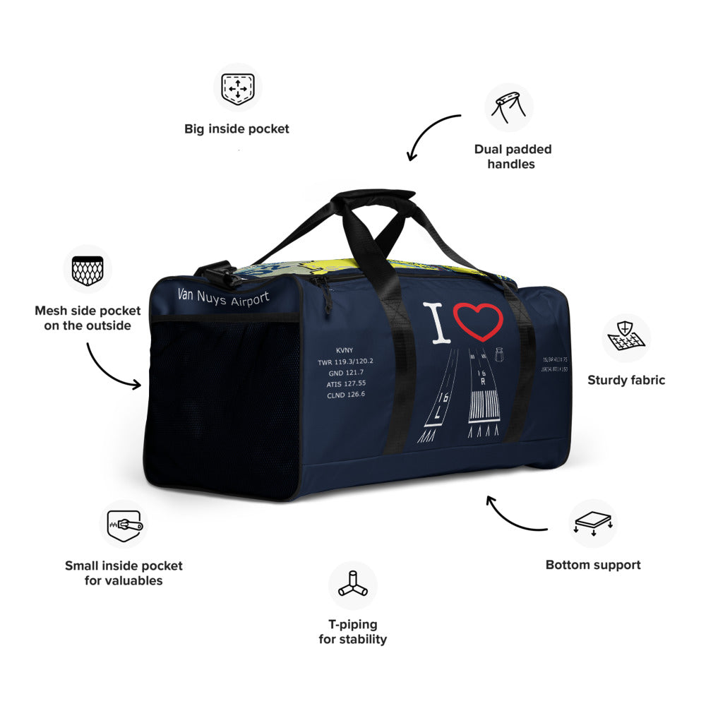 Van Nuys Airport Runways 16L - 16R / 34L - 34R - navy duffle bag