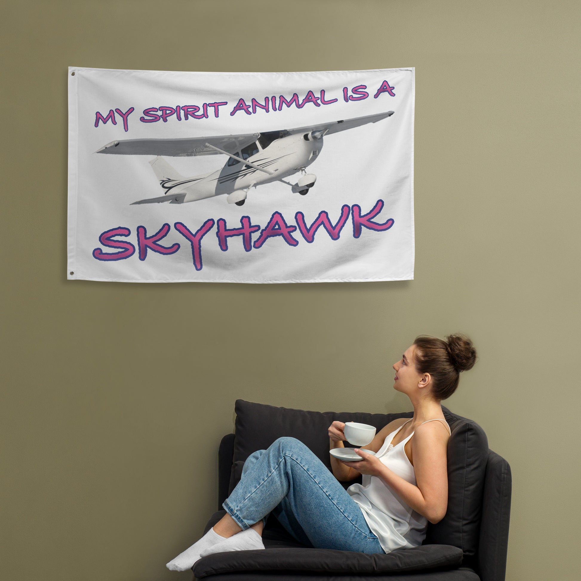 My Spirit Animal is a Skyhawk - flag (pink)