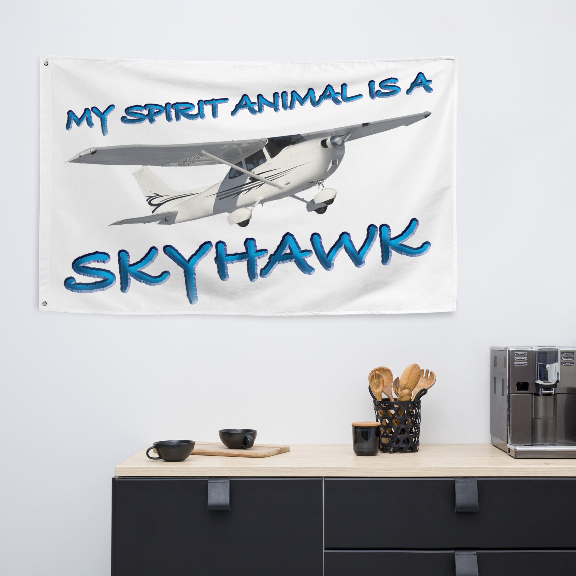 My Spirit Animal is a Skyhawk - flag (blue)