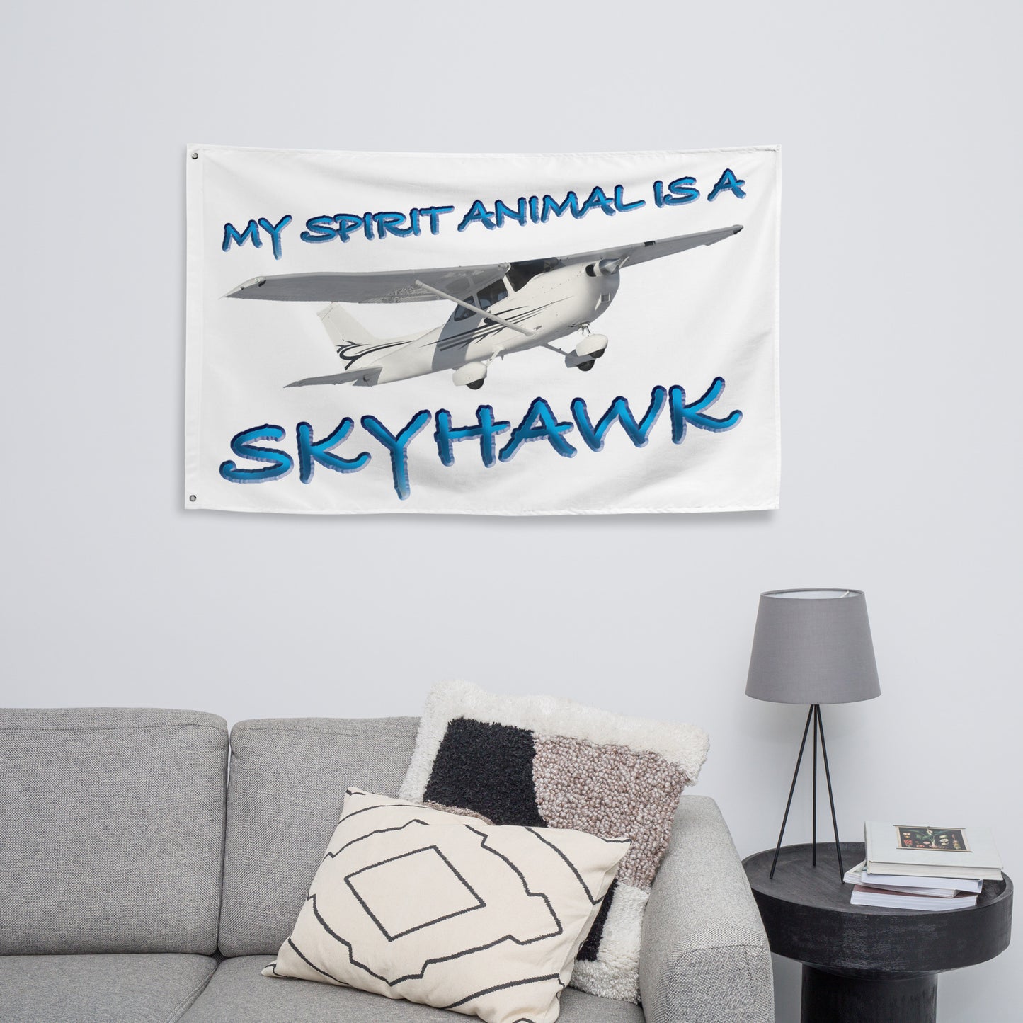 My Spirit Animal is a Skyhawk - flag (blue)