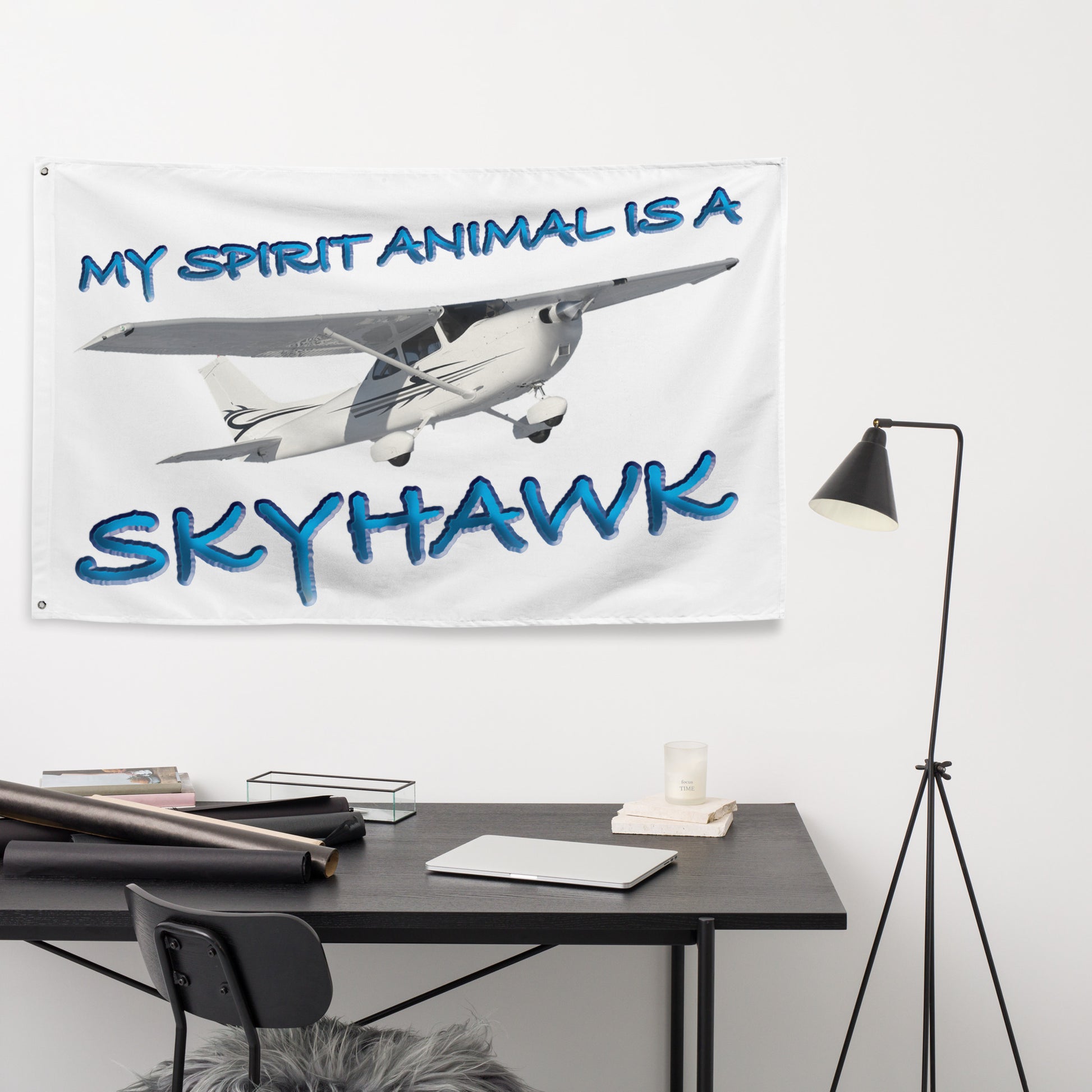 My Spirit Animal is a Skyhawk - flag (blue)