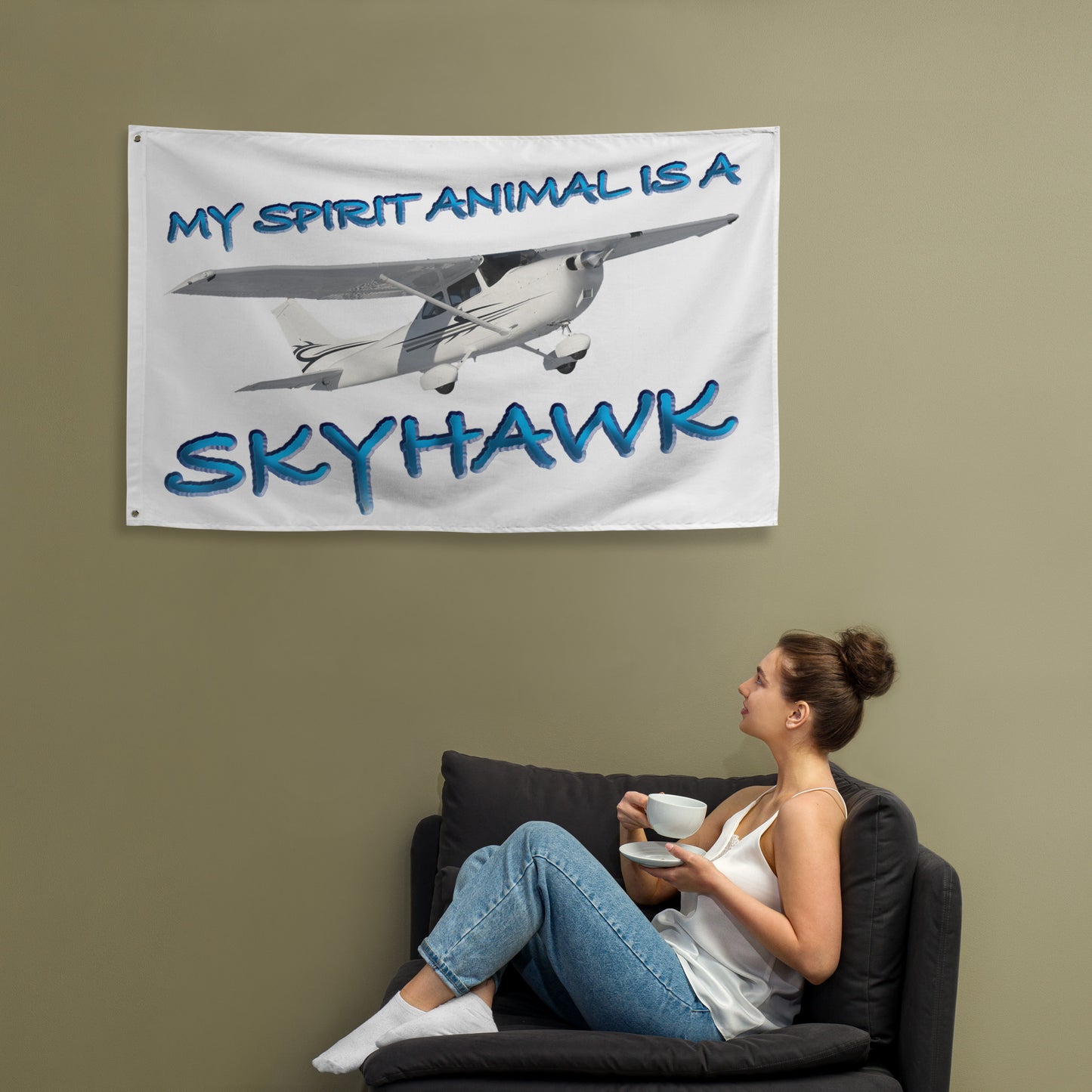 My Spirit Animal is a Skyhawk - flag (blue)