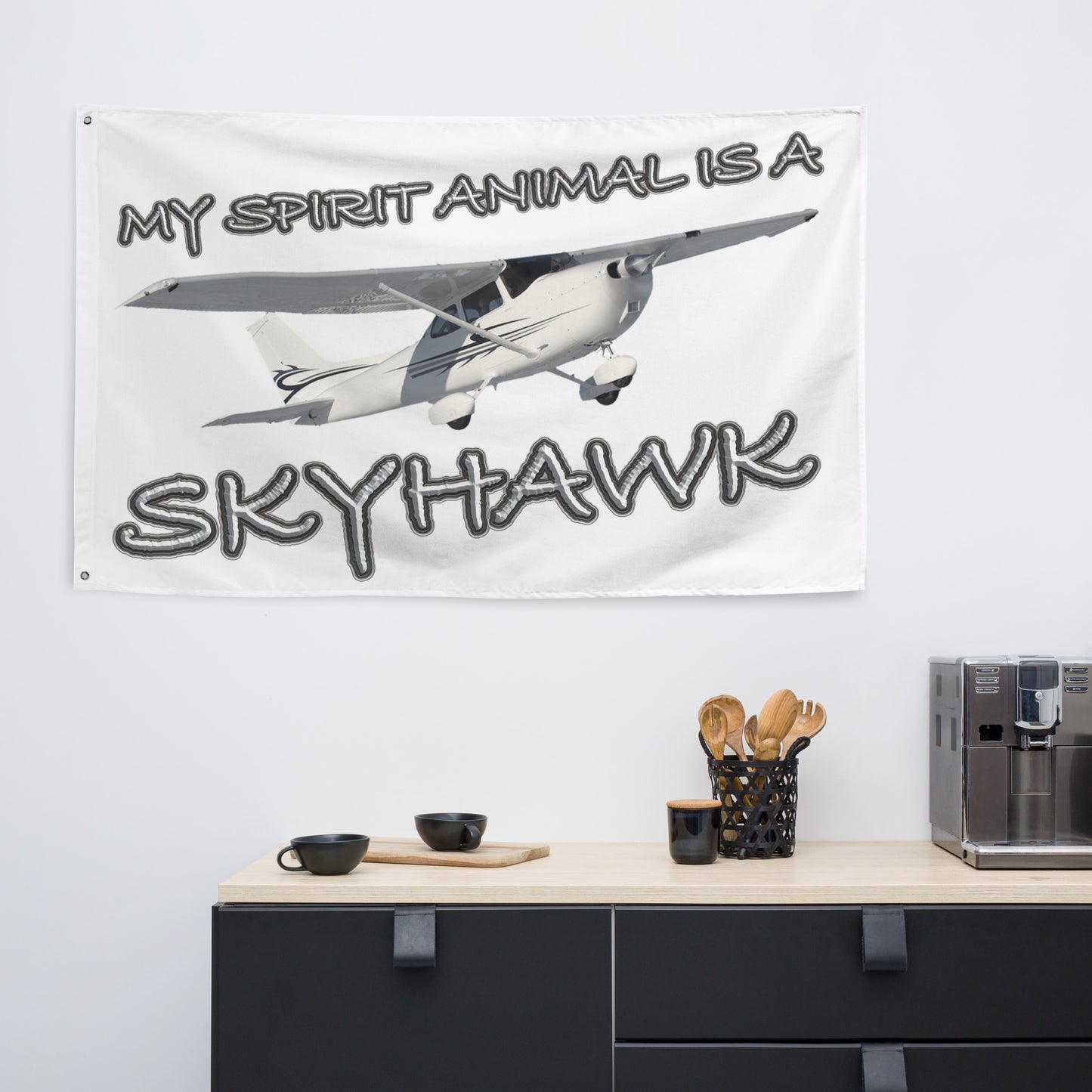 My Spirit Animal is a Skyhawk - flag (white)