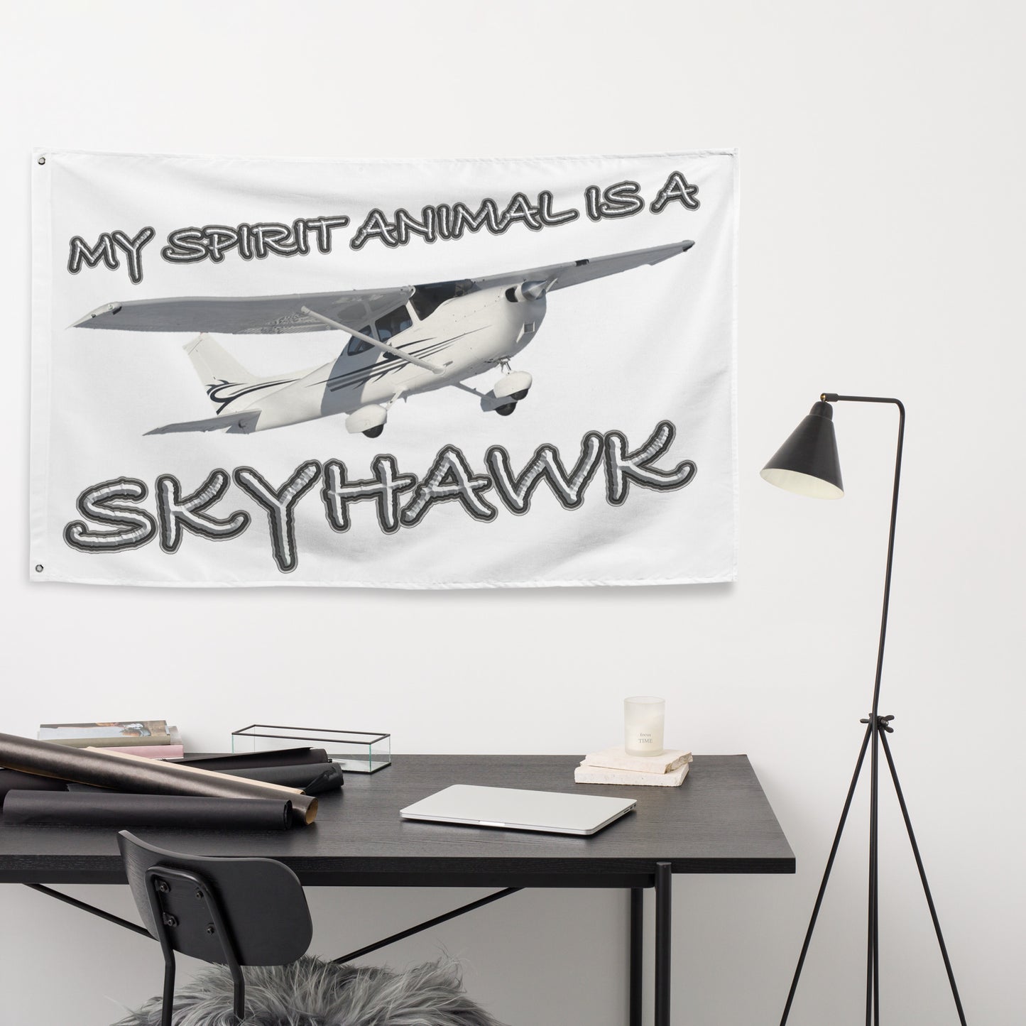 My Spirit Animal is a Skyhawk - flag (white)