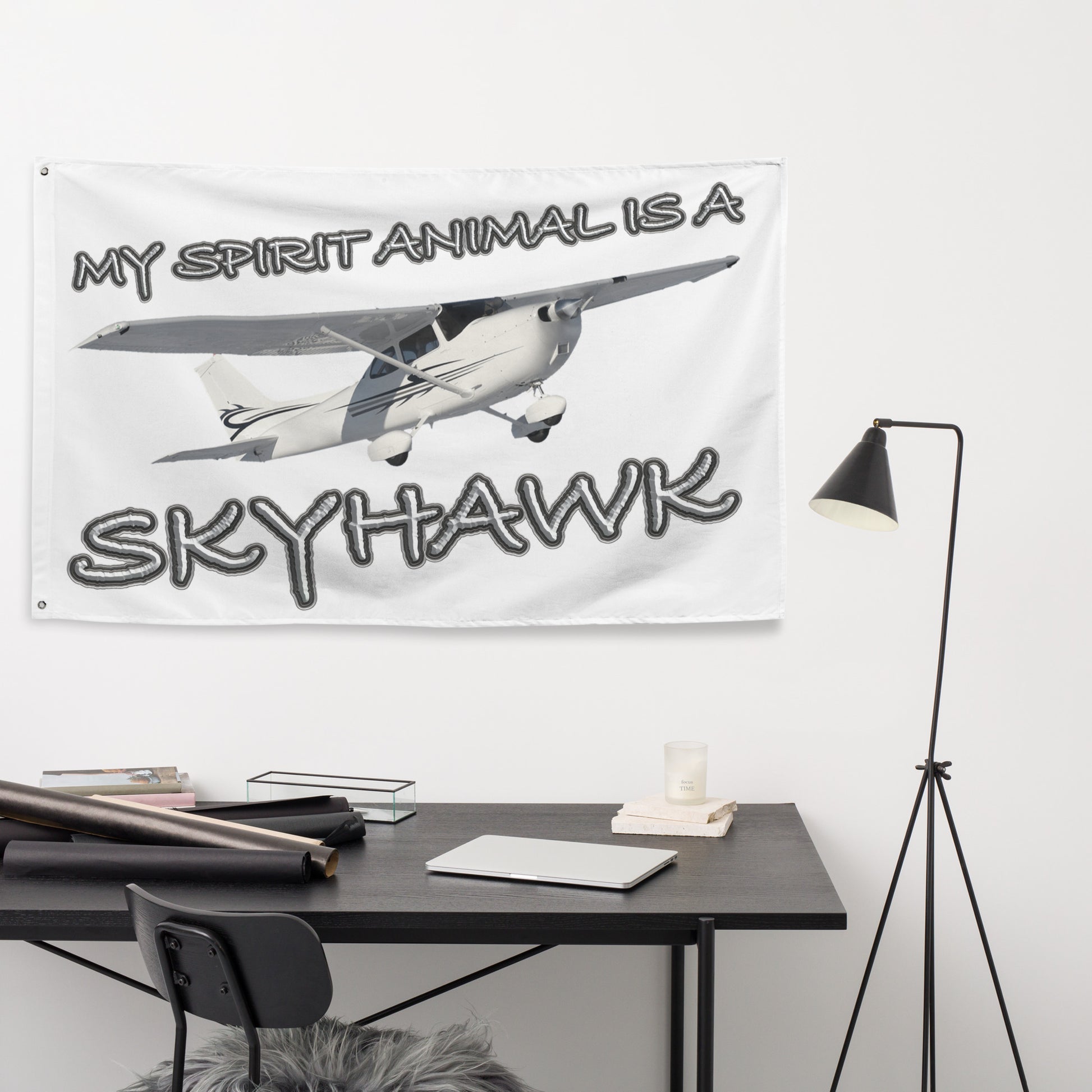My Spirit Animal is a Skyhawk - flag (white)