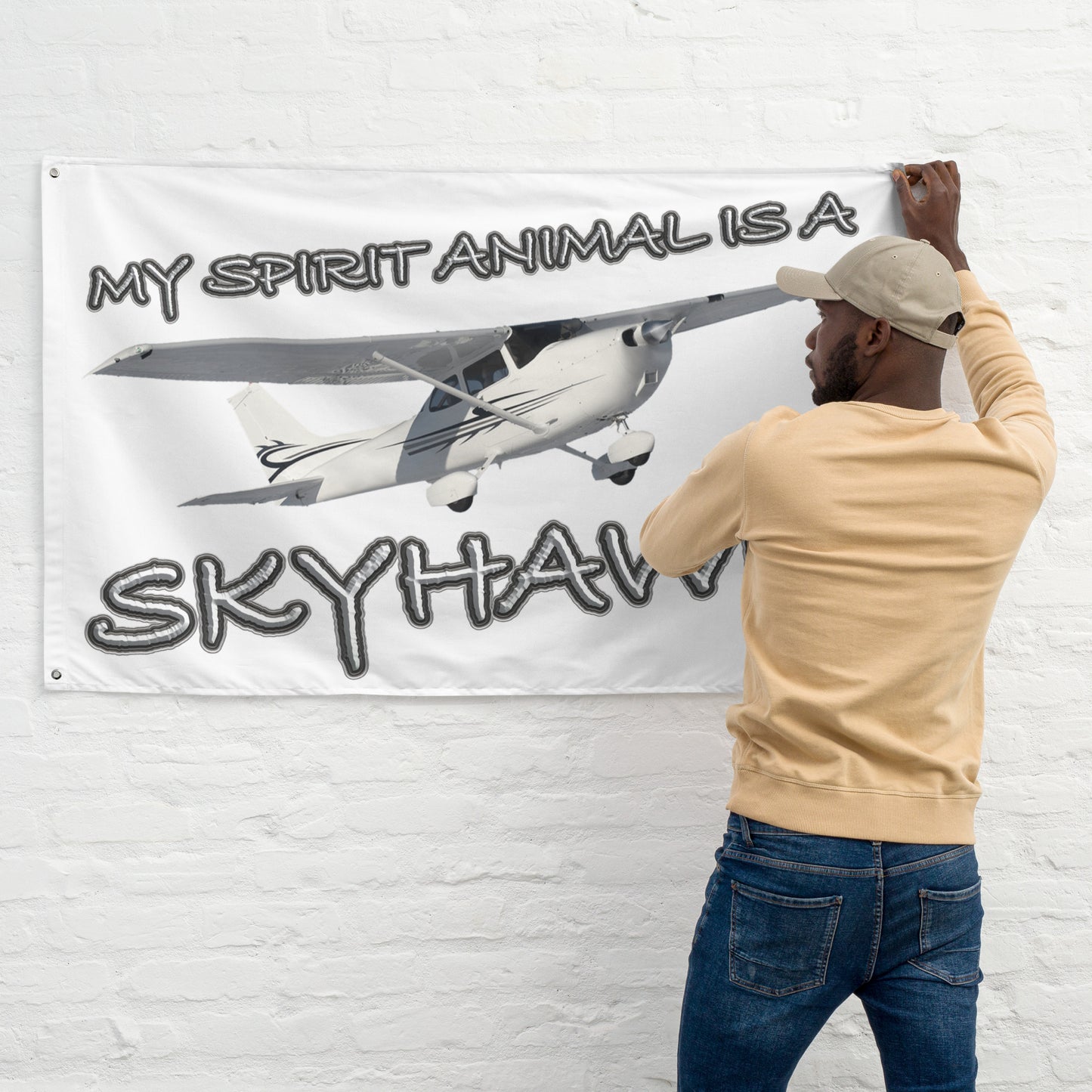 My Spirit Animal is a Skyhawk - flag (white)