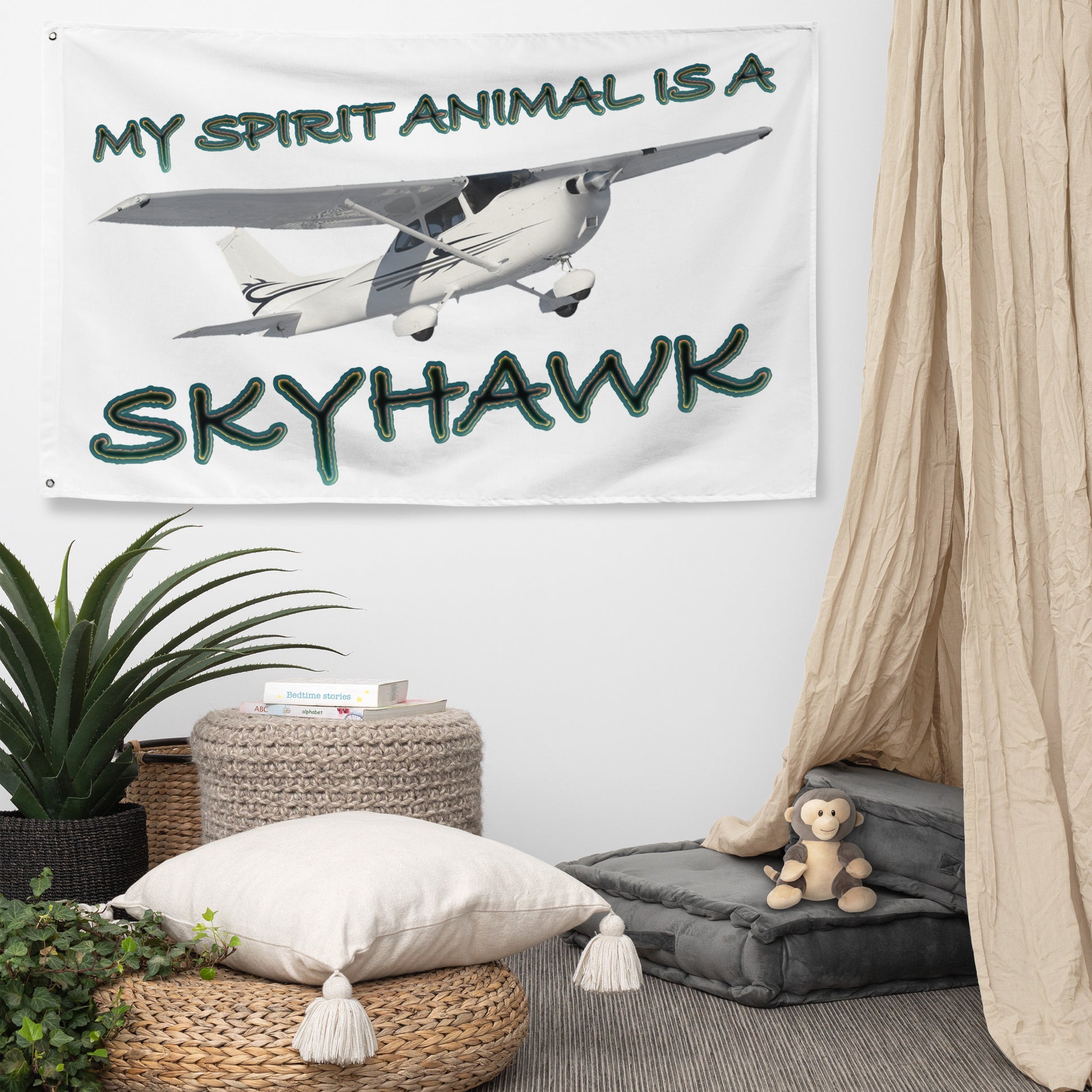 My Spirit Animal is a Skyhawk - flag (d. green)