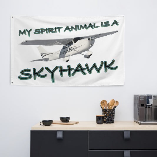 My Spirit Animal is a Skyhawk - flag (d. green)