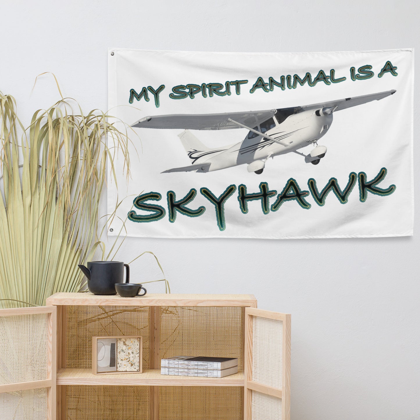 My Spirit Animal is a Skyhawk - flag (d. green)