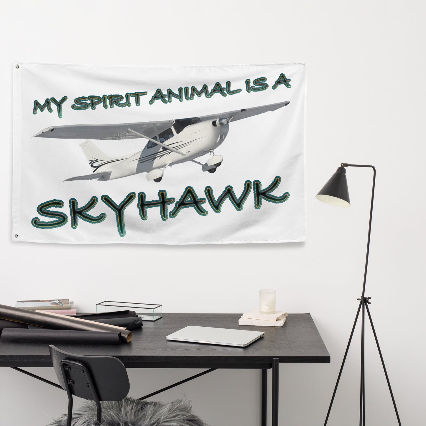 My Spirit Animal is a Skyhawk - flag (d. green)