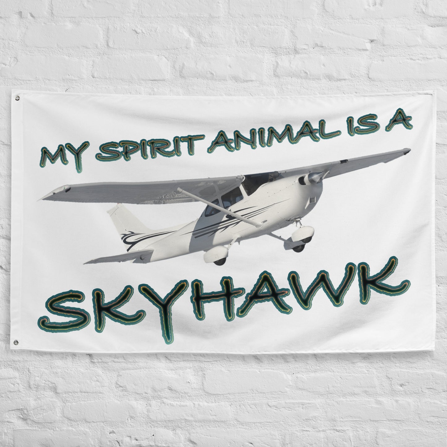 My Spirit Animal is a Skyhawk - flag (d. green)
