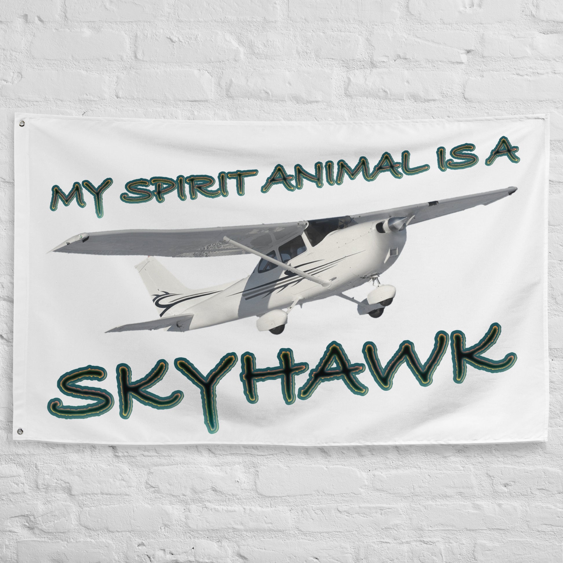My Spirit Animal is a Skyhawk - flag (d. green)