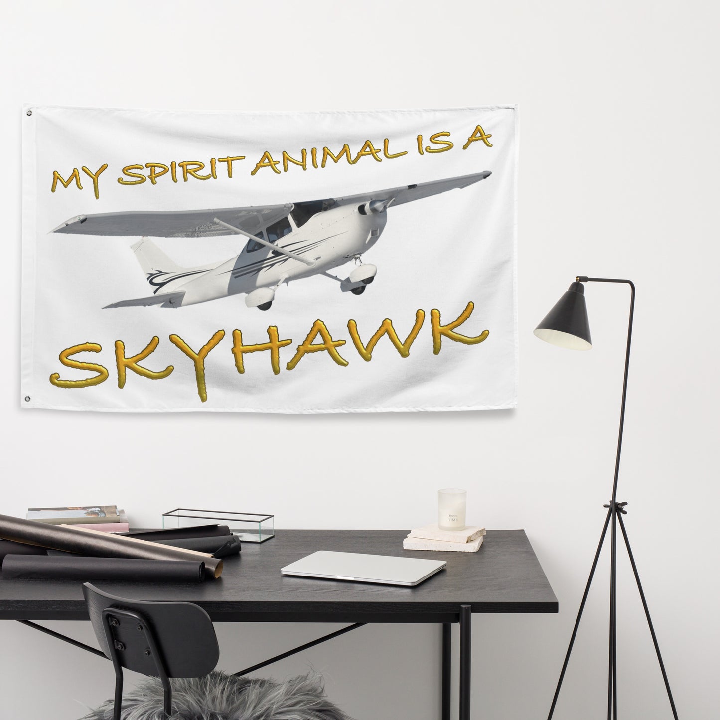 My Spirit Animal is a Skyhawk - flag (yellow)