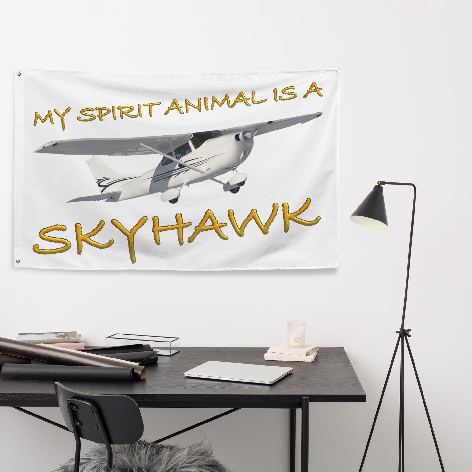 My Spirit Animal is a Skyhawk - flag (yellow)