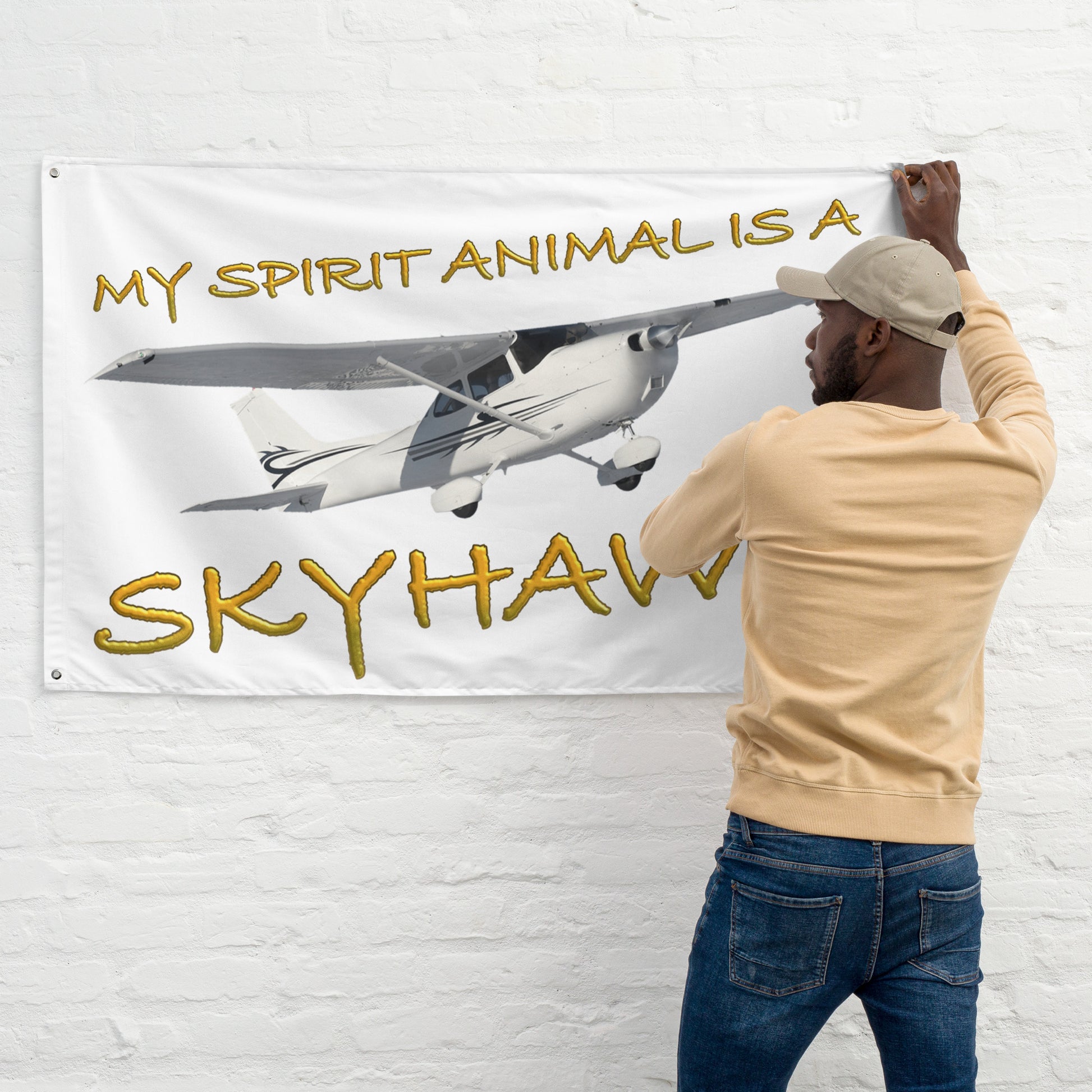 My Spirit Animal is a Skyhawk - flag (yellow)