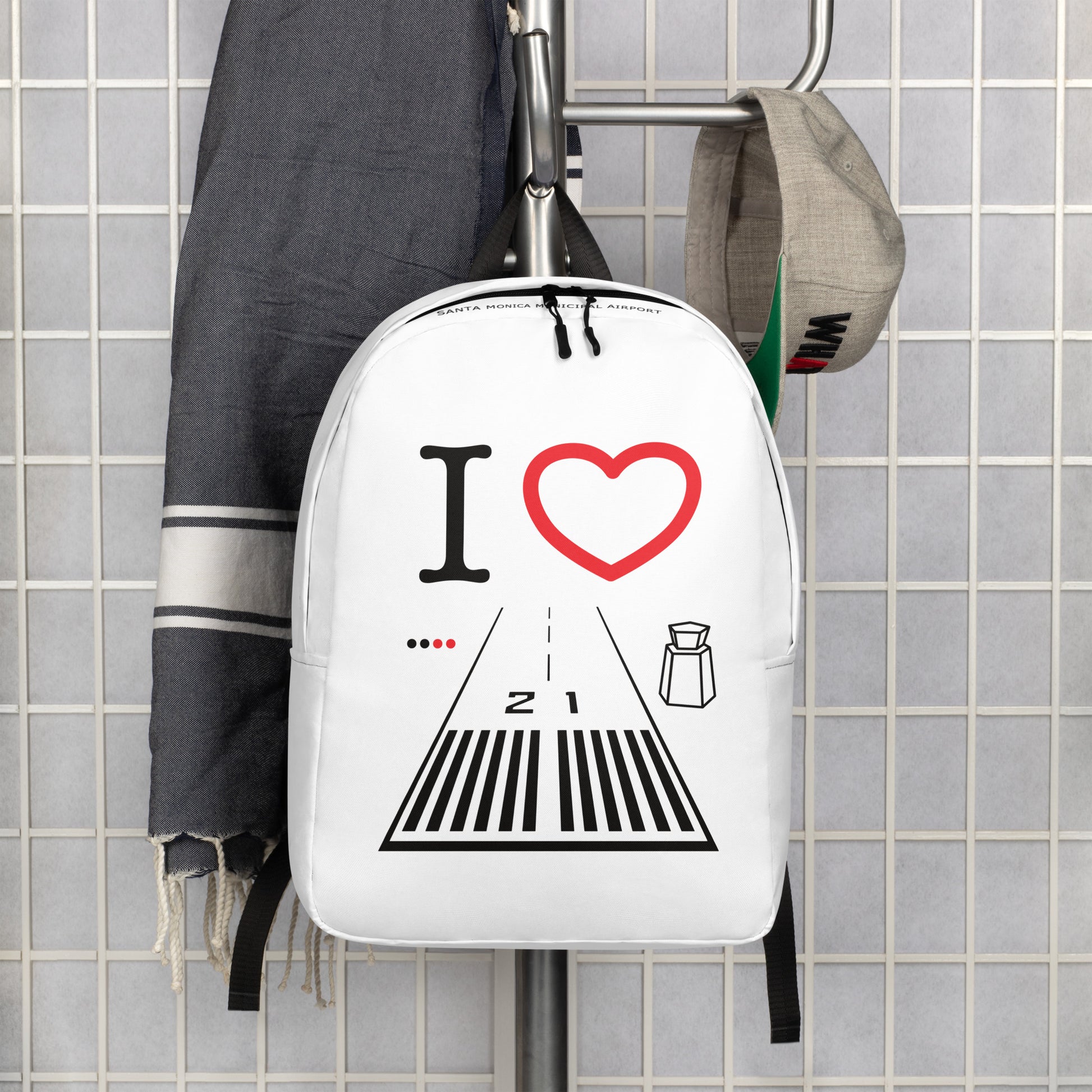 Santa Monica Airport Runway 21 - white minimalist backpack