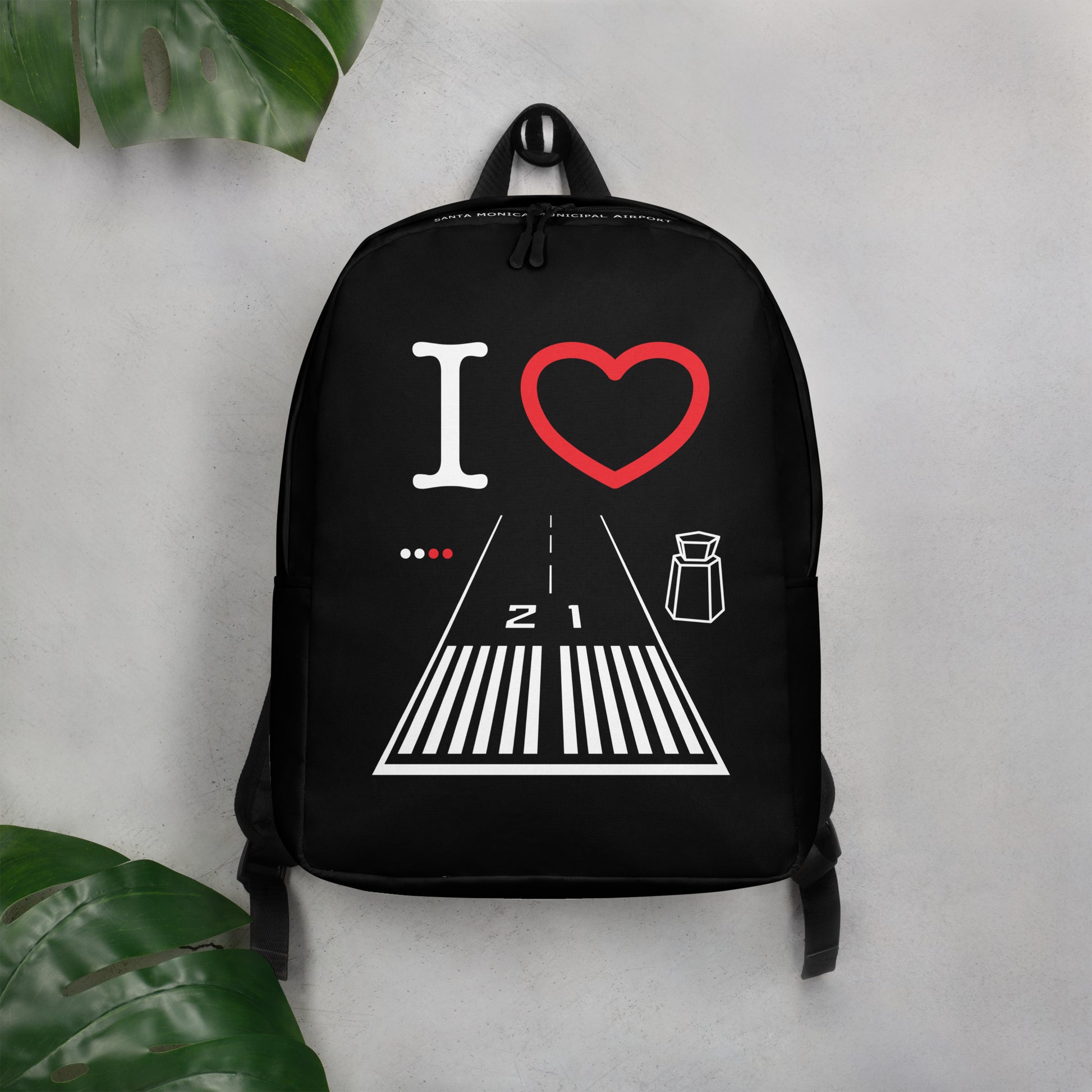 Santa Monica Airport Runway 21 - black minimalist backpack