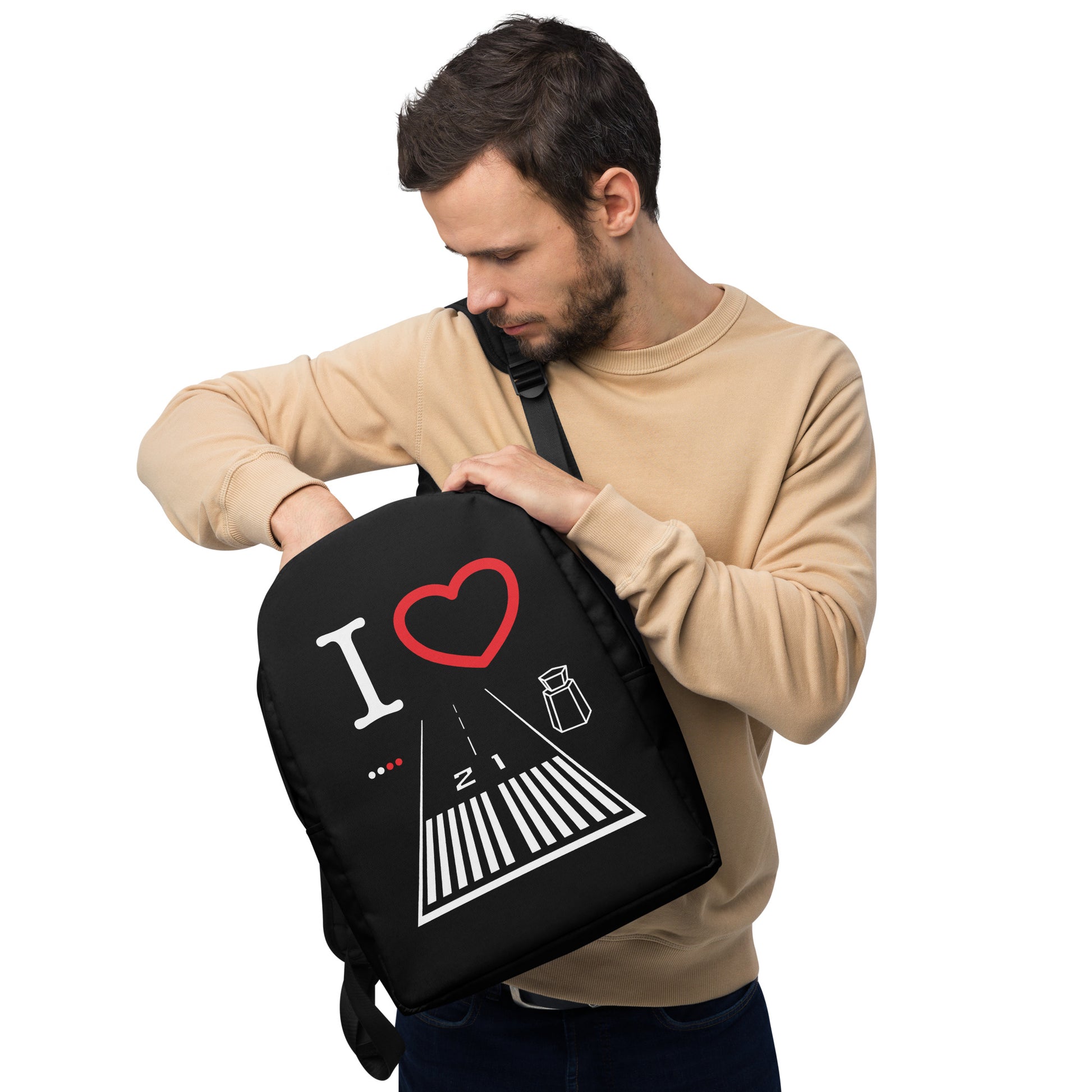 Santa Monica Airport Runway 21 - black minimalist backpack