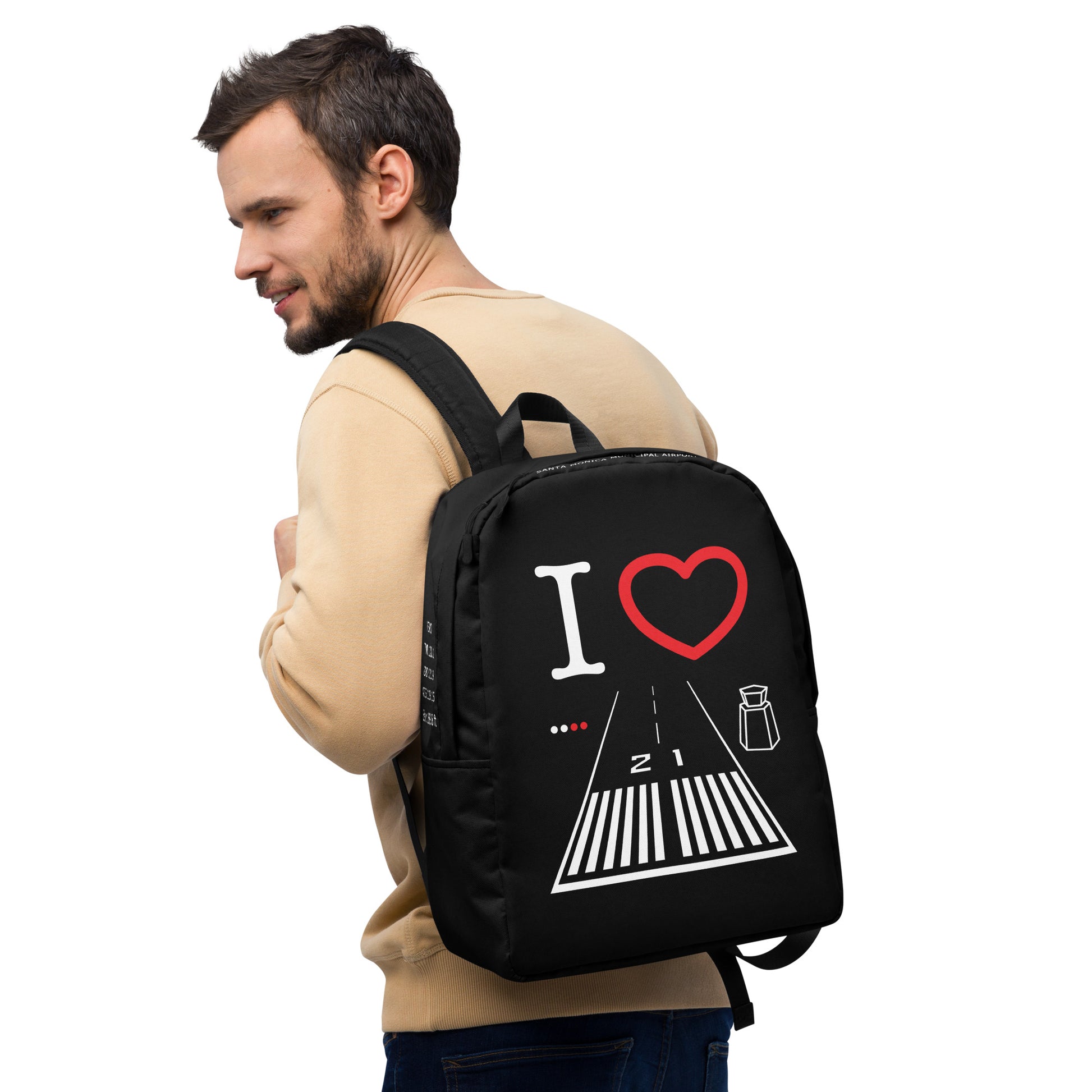 Santa Monica Airport Runway 21 - black minimalist backpack